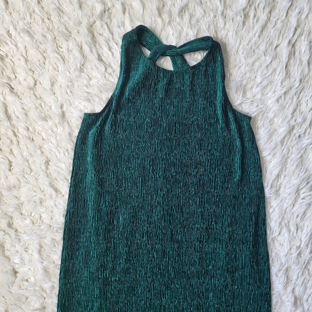 Anthropologie Maeve Small Twist Back Velvet Textured Midi Dress Emerald Green - Picture 3 of 10